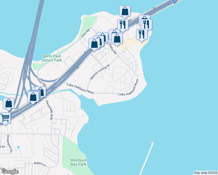 map of restaurants, bars, coffee shops, grocery stores, and more near 5901 Lake Hubbard Parkway in Garland
