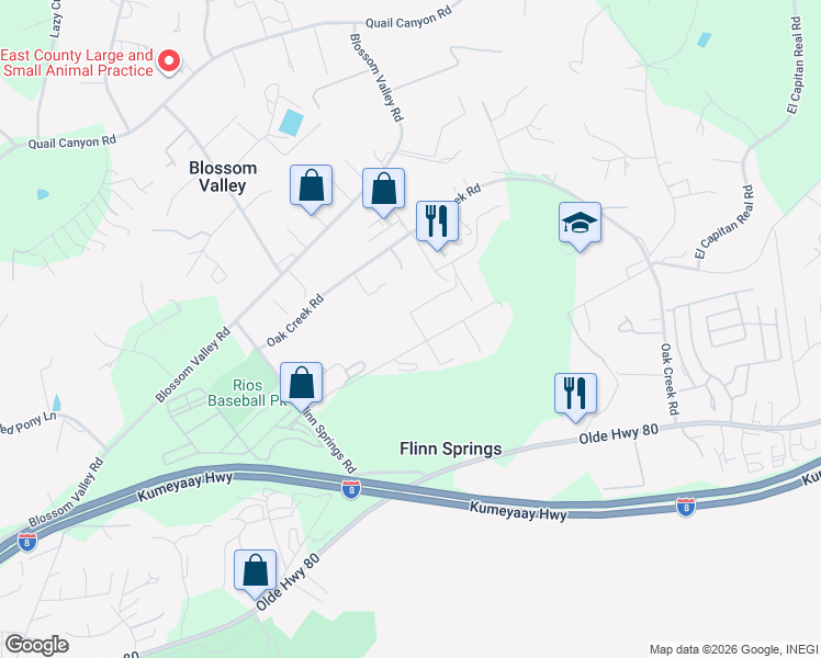 map of restaurants, bars, coffee shops, grocery stores, and more near 14930 Shanteau Drive in El Cajon