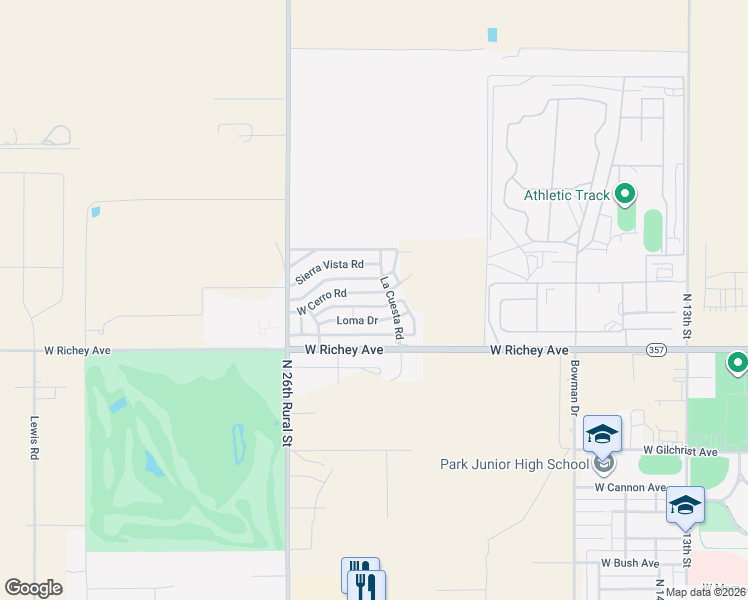 map of restaurants, bars, coffee shops, grocery stores, and more near 204 North La Cuesta Road in Artesia