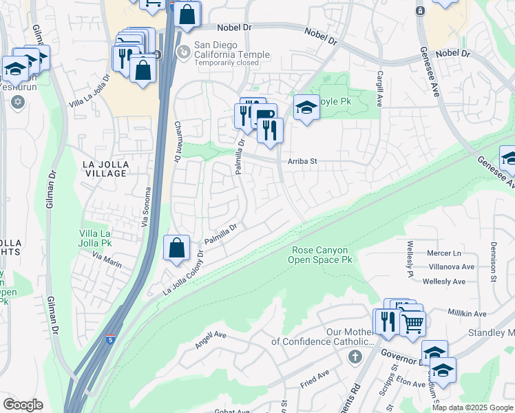 map of restaurants, bars, coffee shops, grocery stores, and more near in San Diego