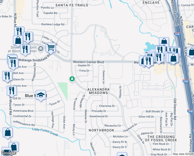 map of restaurants, bars, coffee shops, grocery stores, and more near 6465 Regina Drive in Fort Worth
