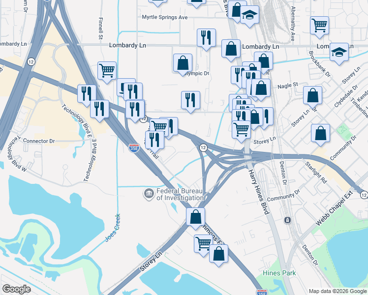 map of restaurants, bars, coffee shops, grocery stores, and more near 2370 West Northwest Highway in Dallas