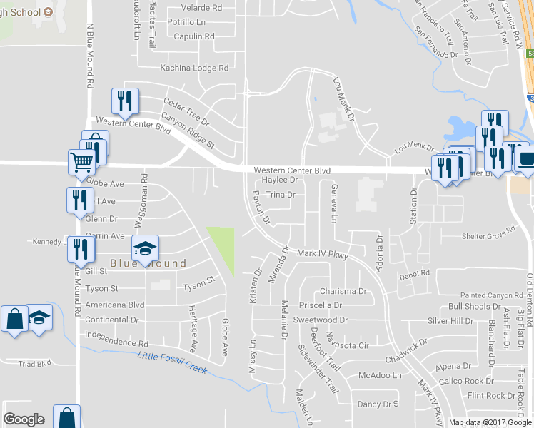 map of restaurants, bars, coffee shops, grocery stores, and more near 6476 Payton Drive in Fort Worth