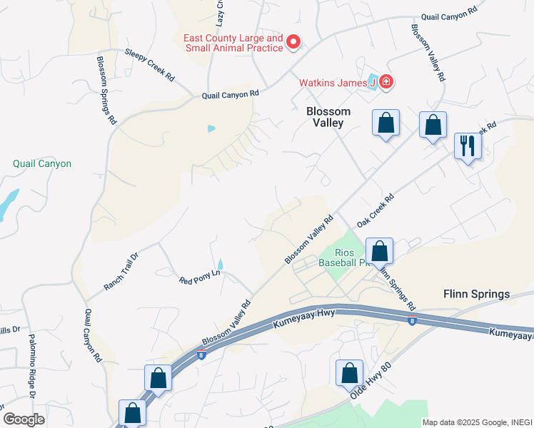 map of restaurants, bars, coffee shops, grocery stores, and more near 9728 Valley Ranch Road in El Cajon