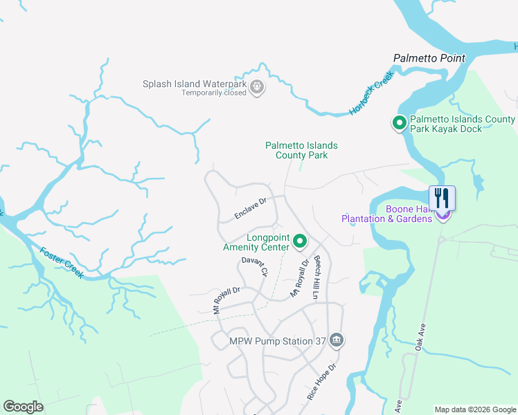 map of restaurants, bars, coffee shops, grocery stores, and more near 1930 Enclave Drive in Mount Pleasant