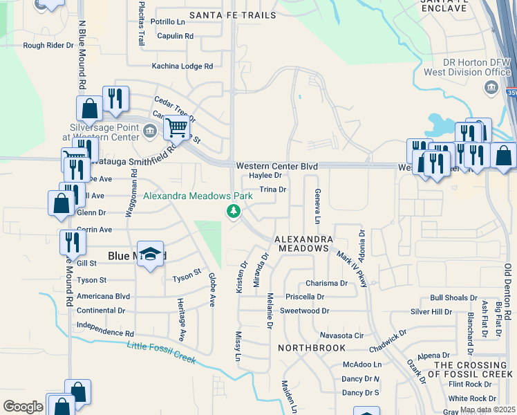 map of restaurants, bars, coffee shops, grocery stores, and more near 2024 Leandra Lane in Fort Worth