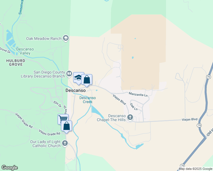 map of restaurants, bars, coffee shops, grocery stores, and more near 24974 Viejas Boulevard in Descanso