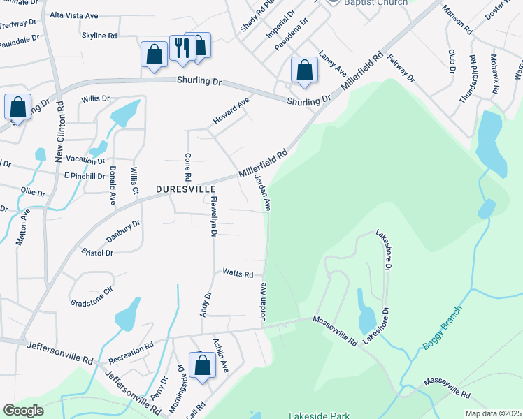 map of restaurants, bars, coffee shops, grocery stores, and more near 2800 Jordan Avenue in Macon