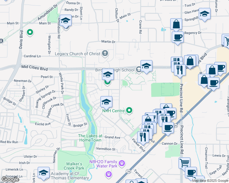 map of restaurants, bars, coffee shops, grocery stores, and more near 8862 Ice House Drive in North Richland Hills