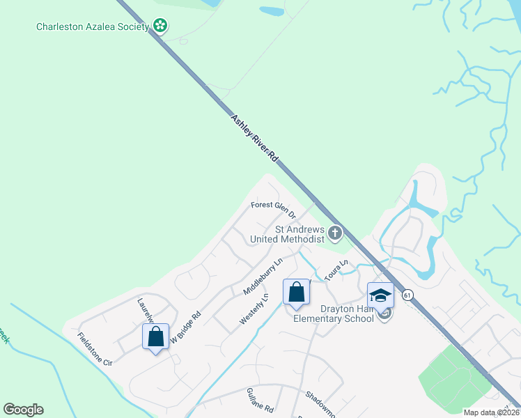 map of restaurants, bars, coffee shops, grocery stores, and more near 3339 Forest Glen Drive in Charleston