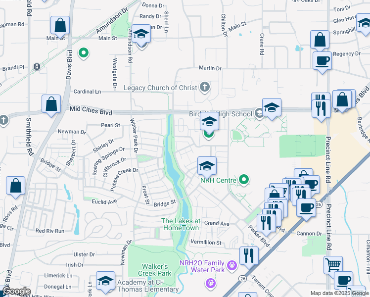 map of restaurants, bars, coffee shops, grocery stores, and more near 8734 Mangham Street in North Richland Hills