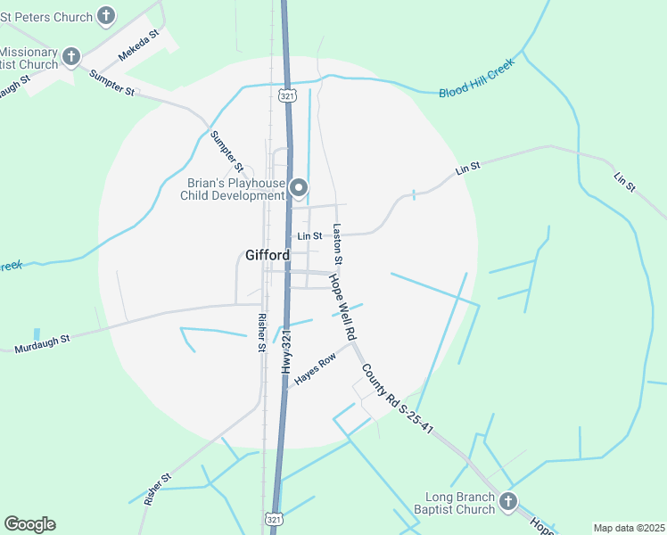 map of restaurants, bars, coffee shops, grocery stores, and more near 101 Hope Well Road in Brunson
