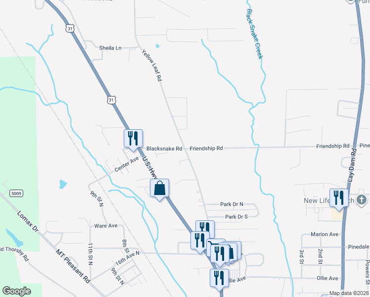 map of restaurants, bars, coffee shops, grocery stores, and more near 1701 Yellow Leaf Road in Clanton