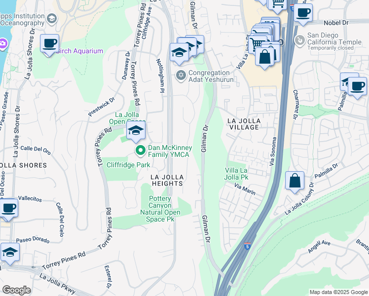map of restaurants, bars, coffee shops, grocery stores, and more near 8402 Sugarman Drive in San Diego