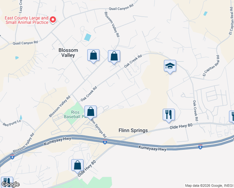 map of restaurants, bars, coffee shops, grocery stores, and more near 14930 Shanteau Drive in El Cajon