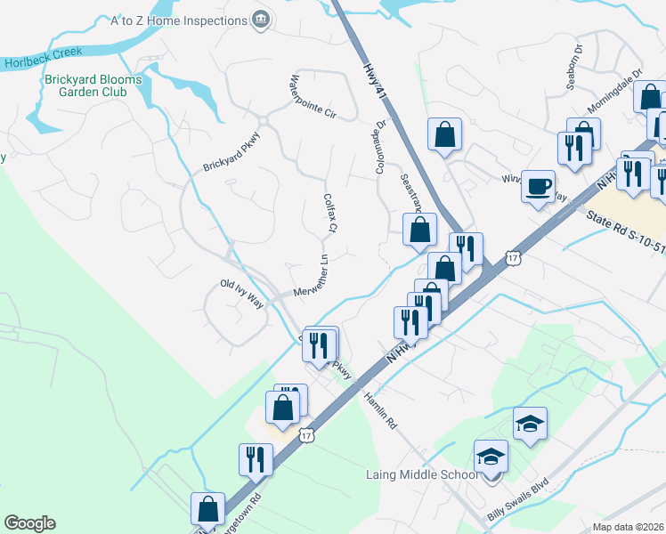 map of restaurants, bars, coffee shops, grocery stores, and more near 2750 Stamby Place in Mount Pleasant