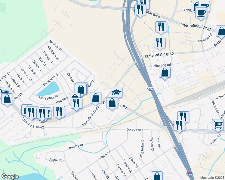 map of restaurants, bars, coffee shops, grocery stores, and more near 3815 West Montague Avenue in North Charleston