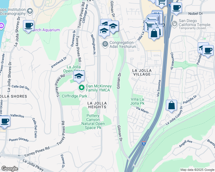 map of restaurants, bars, coffee shops, grocery stores, and more near 8402 Sugarman Drive in San Diego