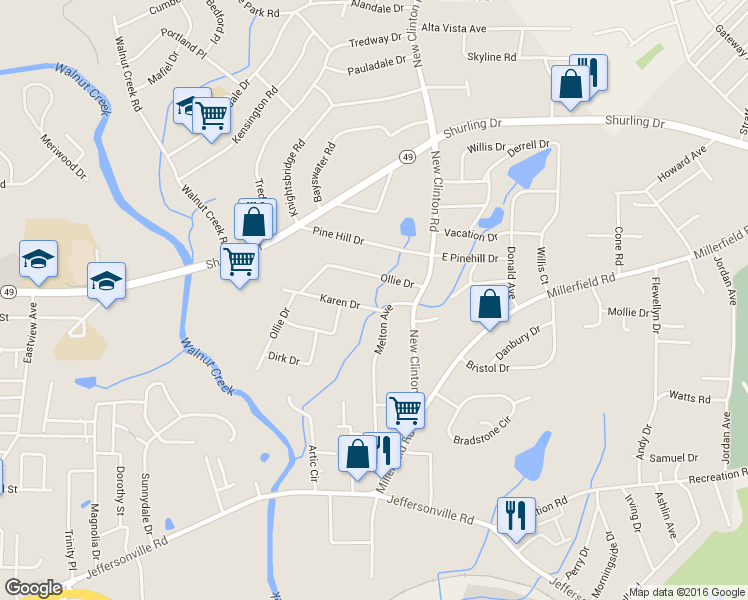 map of restaurants, bars, coffee shops, grocery stores, and more near 2068 Karen Drive in Macon