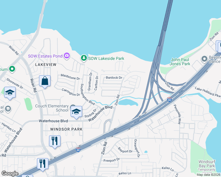 map of restaurants, bars, coffee shops, grocery stores, and more near 4634 Lemon Tree Lane in Garland