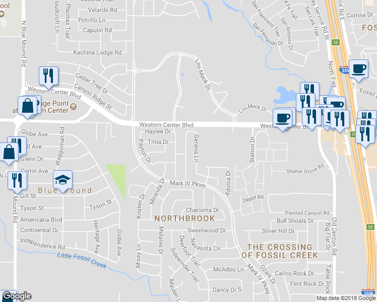 map of restaurants, bars, coffee shops, grocery stores, and more near 6465 Regina Drive in Fort Worth