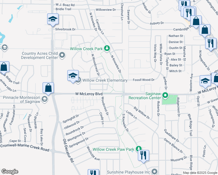 map of restaurants, bars, coffee shops, grocery stores, and more near 905 Kingsley Drive in Saginaw