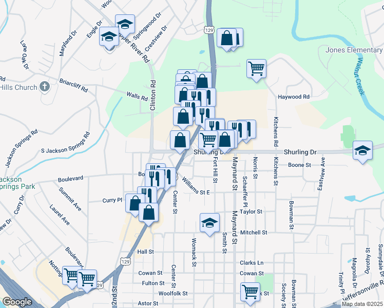 map of restaurants, bars, coffee shops, grocery stores, and more near 1498 Sanford Avenue in Macon