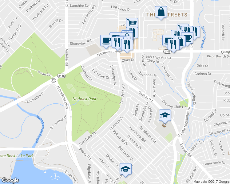 map of restaurants, bars, coffee shops, grocery stores, and more near 191 Classen Drive in Dallas