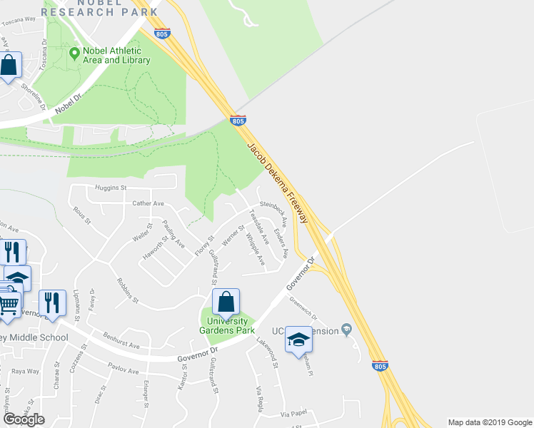 map of restaurants, bars, coffee shops, grocery stores, and more near 7240 Enders Avenue in San Diego