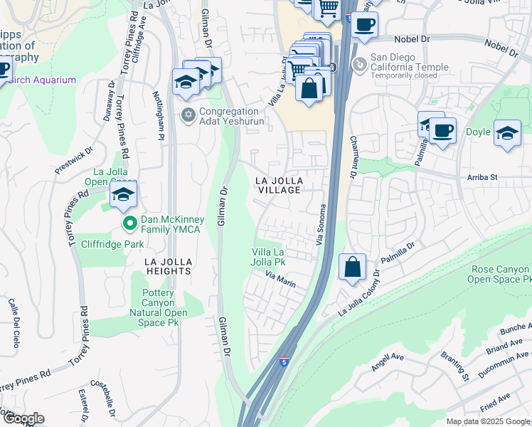 map of restaurants, bars, coffee shops, grocery stores, and more near 3230 Caminito Eastbluff in San Diego