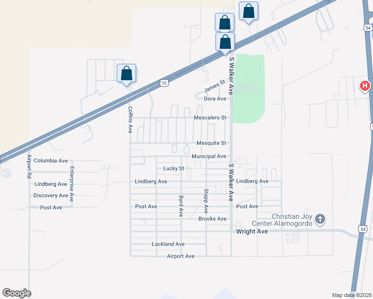 map of restaurants, bars, coffee shops, grocery stores, and more near 2400 Les Court in Alamogordo