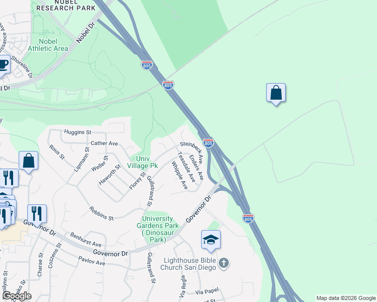 map of restaurants, bars, coffee shops, grocery stores, and more near 7240 Enders Avenue in San Diego