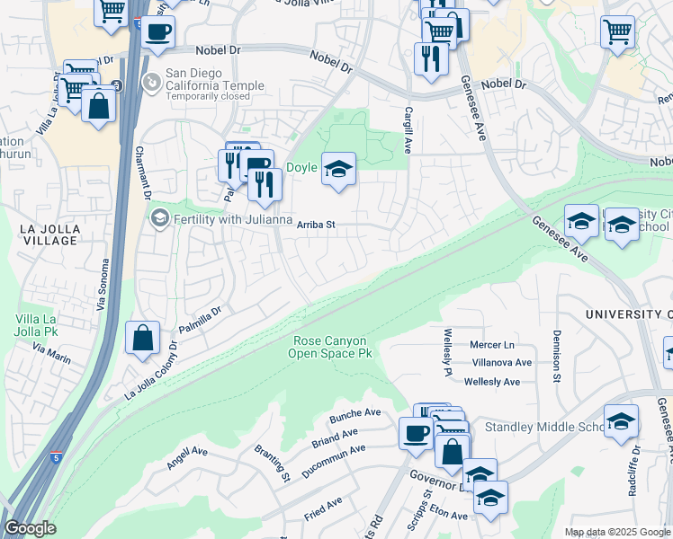 map of restaurants, bars, coffee shops, grocery stores, and more near 4007 Camino Lindo in San Diego