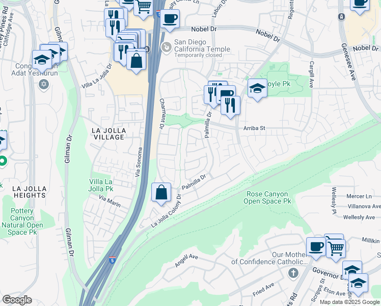 map of restaurants, bars, coffee shops, grocery stores, and more near 4037 Porte De Palmas in San Diego