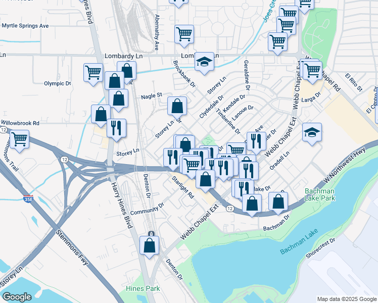 map of restaurants, bars, coffee shops, grocery stores, and more near 2731 West Northwest Highway in Dallas