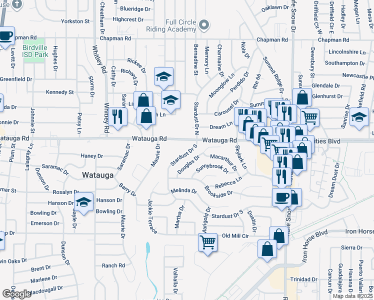 map of restaurants, bars, coffee shops, grocery stores, and more near 6241 Douglas Drive in Watauga