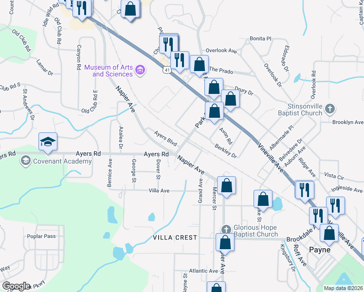 map of restaurants, bars, coffee shops, grocery stores, and more near in Macon