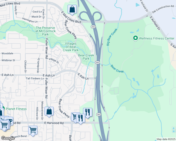 map of restaurants, bars, coffee shops, grocery stores, and more near 1621 Brook Grove Drive in Euless