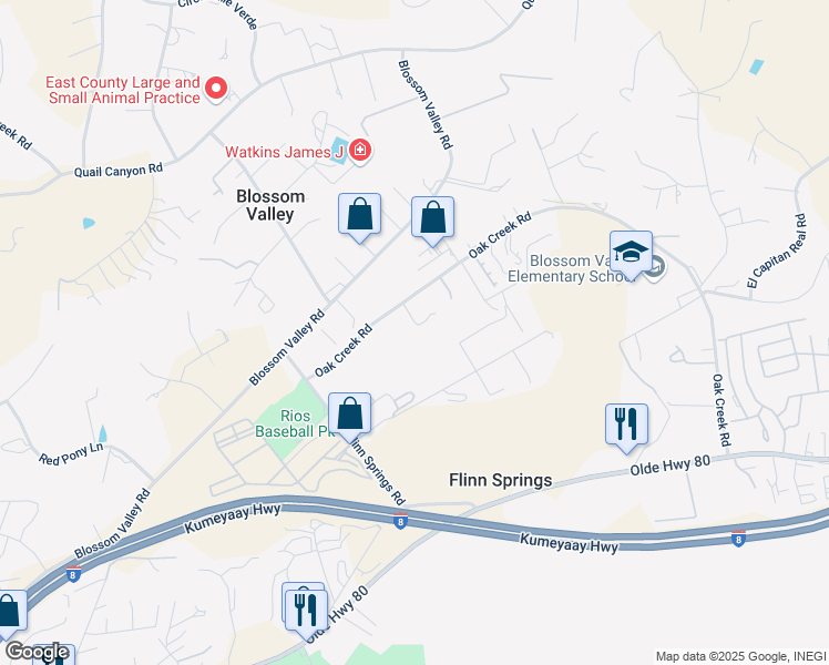 map of restaurants, bars, coffee shops, grocery stores, and more near 14913 Oak Creek Road in El Cajon