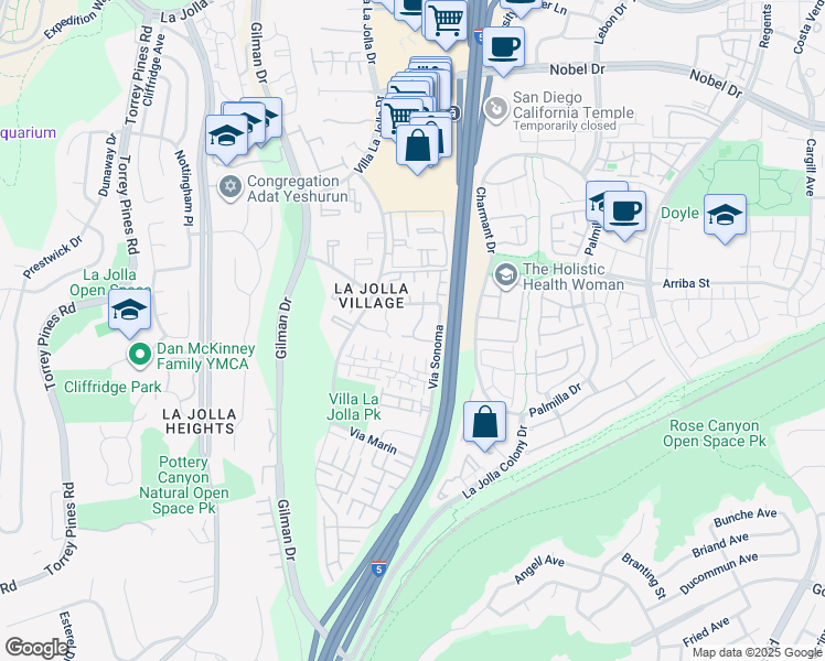 map of restaurants, bars, coffee shops, grocery stores, and more near 3254 Via Alicante in San Diego