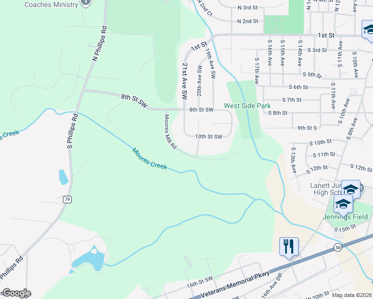 map of restaurants, bars, coffee shops, grocery stores, and more near 812 21st Ave SW in Lanett