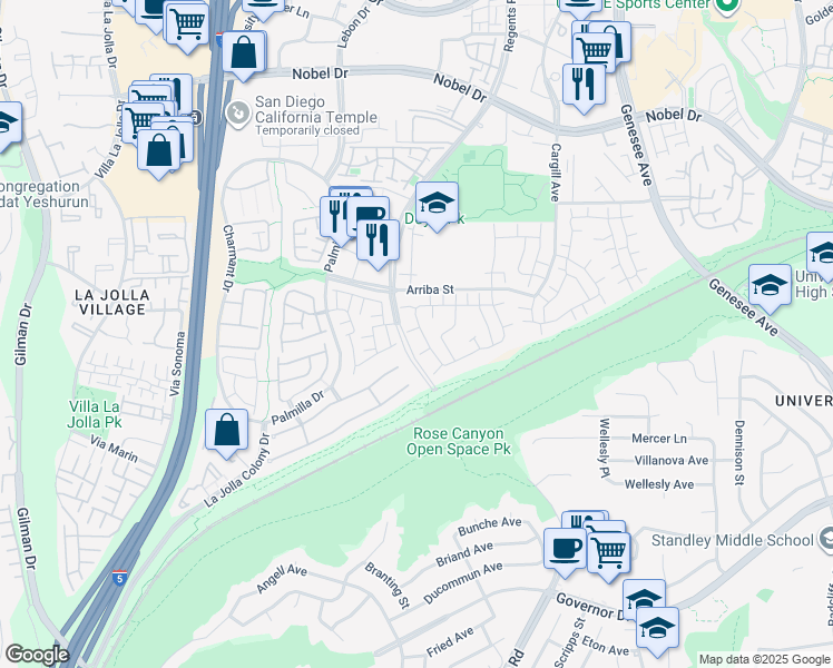 map of restaurants, bars, coffee shops, grocery stores, and more near 3803 Camino Lindo in San Diego