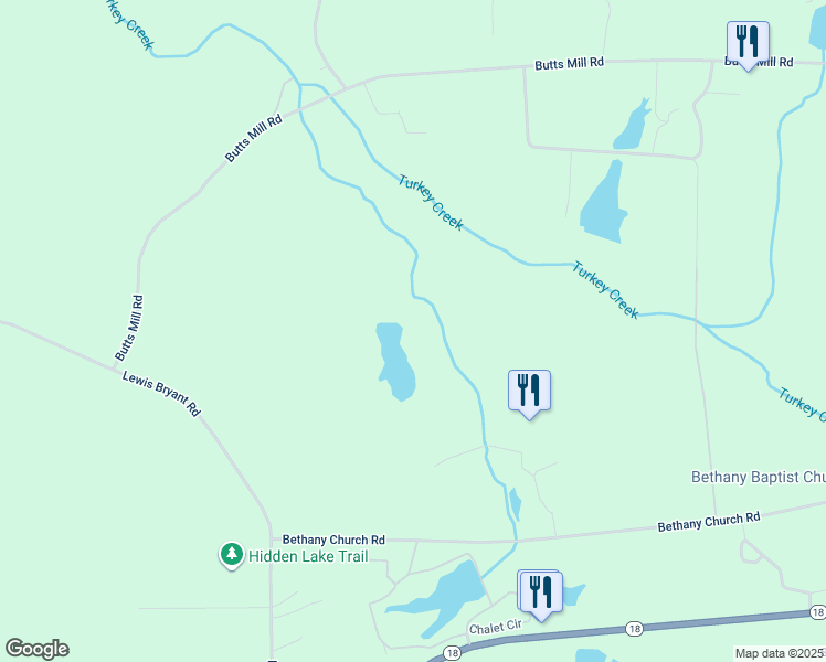 map of restaurants, bars, coffee shops, grocery stores, and more near Butts Mill Road in Pine Mountain