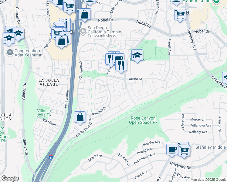 map of restaurants, bars, coffee shops, grocery stores, and more near 4165 Porte de Palmas in San Diego