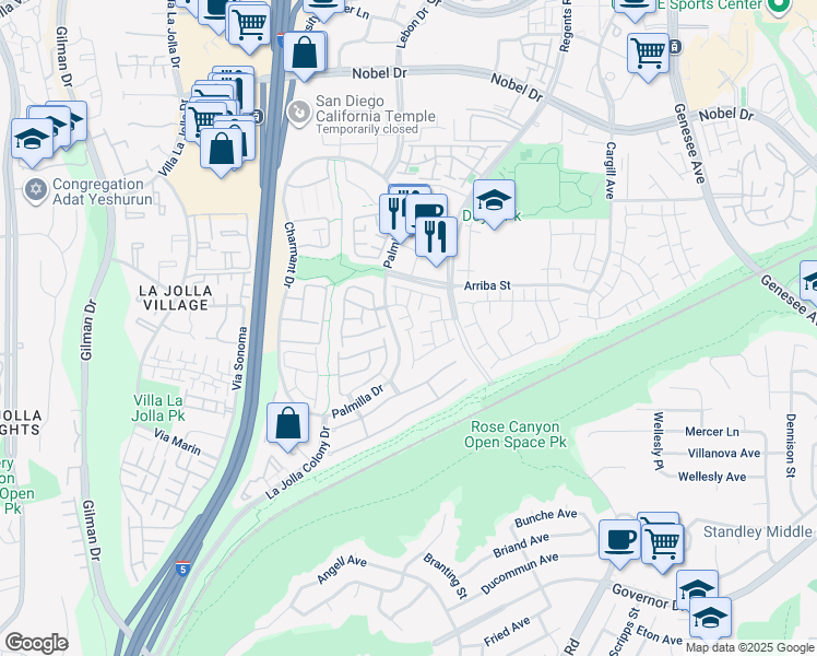 map of restaurants, bars, coffee shops, grocery stores, and more near 4225 Porte De Palmas in San Diego