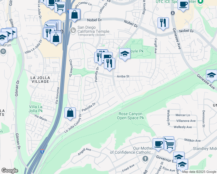 map of restaurants, bars, coffee shops, grocery stores, and more near 4120 Porte De Merano in San Diego
