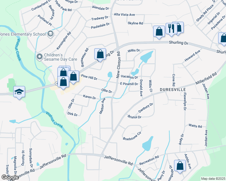 map of restaurants, bars, coffee shops, grocery stores, and more near 2370 Ollie Drive in Macon