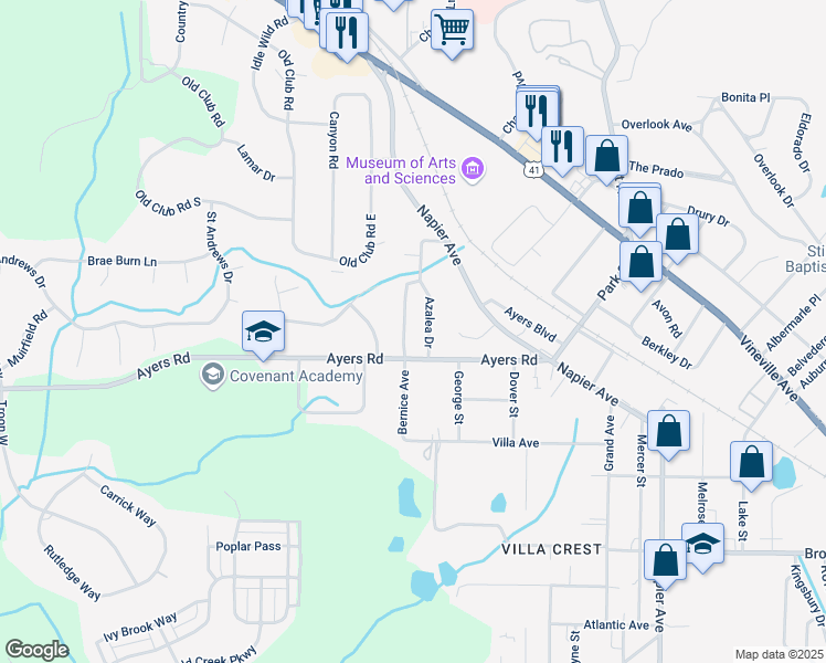 map of restaurants, bars, coffee shops, grocery stores, and more near 4347 Barrington Place in Macon