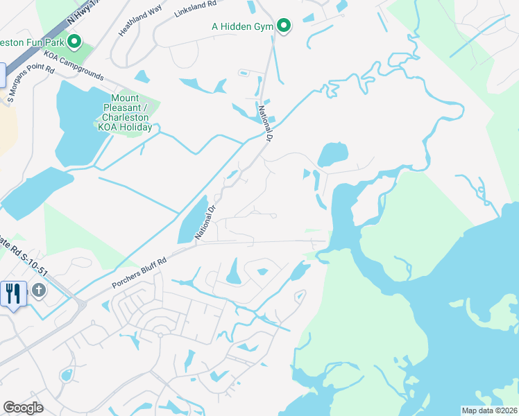 map of restaurants, bars, coffee shops, grocery stores, and more near 1402 Hopeman Lane in Mount Pleasant