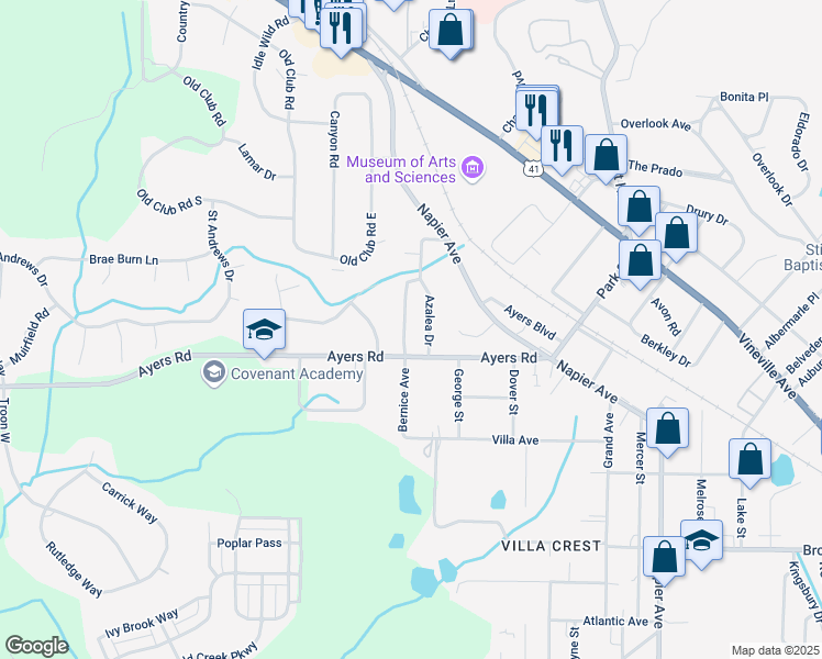 map of restaurants, bars, coffee shops, grocery stores, and more near 4347 Barrington Place in Macon